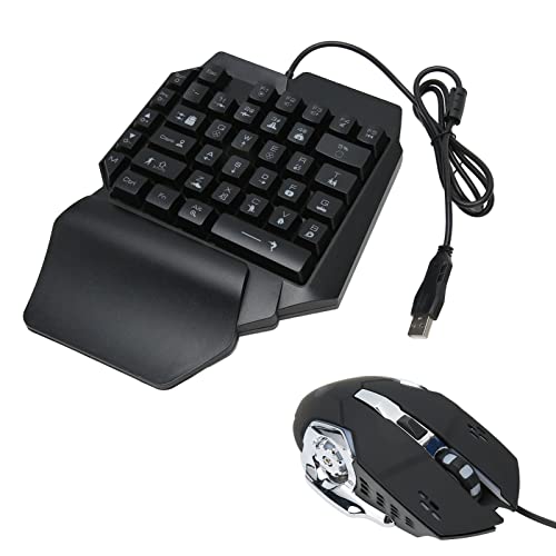One Handed Gaming Keyboard and Mouse Combo, RGB Backlit 35 Keys Half Hand Gaming Keyboard and Mouse Set with Wrist Rest Support and Converter for PC