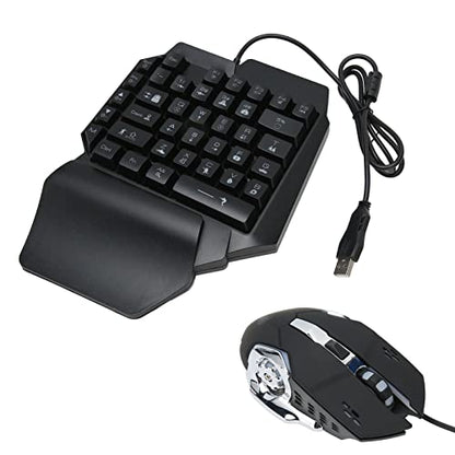 One Handed Gaming Keyboard and Mouse Combo, RGB Backlit 35 Keys Half Hand Gaming Keyboard and Mouse Set with Wrist Rest Support and Converter for PC