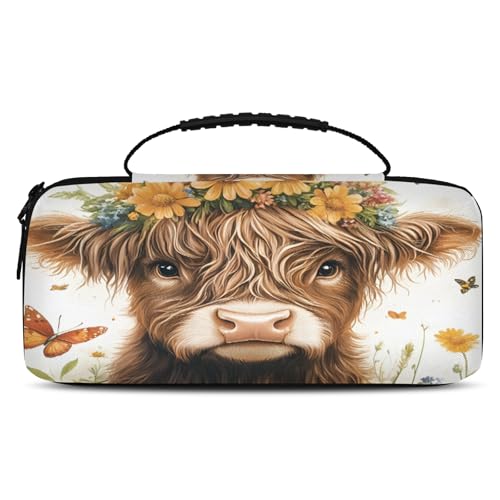 Adornori Highland Cow Carrying Case Compatible with Nintendo Switch 2, with 20 Games Cartridges, Portable Travel Carry Case Pouch for Accessories & Game Cards, Cute - color: Multicolor 7