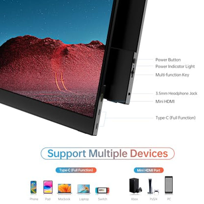 MNN 4K Portable Monitor 15.6" 3840x2160 UHD USB-C HDMI Laptop Monitor, 100% Adobe RGB IPS Computer Gaming Display HDR w/Speakers & Smart Cover,for Laptop Xbox PS5 Switch PC Phone | 15.6" 4K UHD IPS 100% Adobe RGB HDR, USB-C/HDMI, speakers+smart cover, for