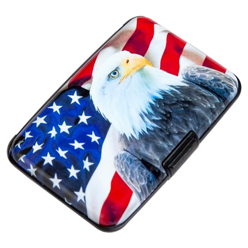 Credit Card Holder Small RFID Blocking Wallet Business Metal Slim Mini Aluminum Hard Case for Women Men - color: Bald Eagle American Flag