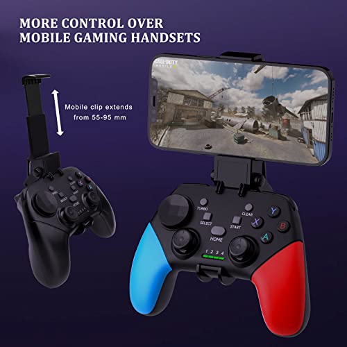 Megadream Wireless Mobile Gaming Controller Gamepad for iPhone/Android/iPad/PC/Switch/PS4/iPad Joystick with Phone Holder, Supported Cloud Game, Streaming on PS5/Xbox, Turbo, COD, Direct Play - color: Blue+Red