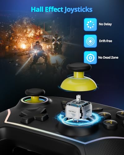 Multi-Platform Wireless Controller, PC Gaming Controller with 2.4G Adpater/Hall Joysticks/Hall Triggers/1200 mAh Battery/4 Programmable Buttons/RGB Lighting, Compatible with PC Windows 7/8.1/10/11, Switch/OLED/Lite, iOS, Android, Steam-Black - color: Blac
