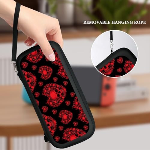 Travel Handheld Carrying Case for Switch, Red Skull Travel Storage Holder with Mesh Pocket, Hard Shell Protective Bag with 15 Game Cartridges - color: Design (339)