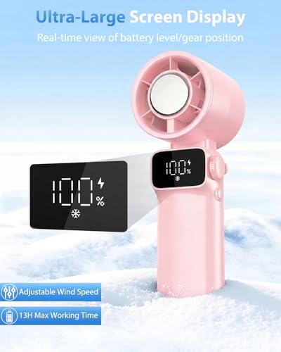 Ouddy Mode Portable Handheld Pink Fan Rechargeable, Ice Cooling Foldable Personal Fan, Up to 13Hrs Turbo Pocket Hand Held Fans for Travel, Camping, Hiking, Beach, Office, Outdoor - color: Pink