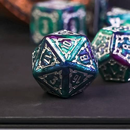 cusdie 7 Pcs 25mm Giant DND Dice with Dragon Eye Dice Bag, Polyhedral Dice Set, D&D Dice for Pathfinder RPG(Green/Purple) - color: Green/Purple