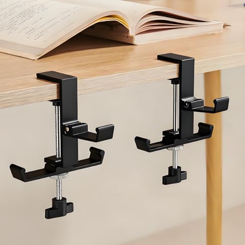 Headphone Stand for Desk Aluminum Alloy Headset Stand with Three Hooks Headphone Holder Clamp Mount for Gaming PC Accessories Universal Space-Saving Under Table Headset Hangers - color: black 3