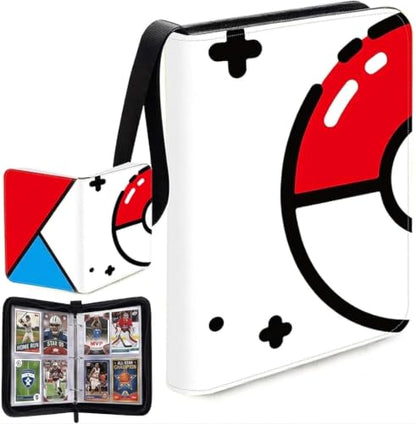 Trading Card Binder 400 Card Capacity, 50 Removable Sleeves (4 Pocket), Zipper Card Album Organizer for TCG Cards (Pokeball) - color: Red Ball