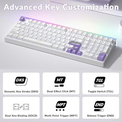 Aula Hero 99 Wired Gaming Keyboard, Hall Effect Switch with Rapid Trigger | 101Keys Hot Swap Magnetic Switch Keyboard with Number Pad, Web Driver RGB Backlit Mechanical Keyboard for Office PC Gamer - color: White Purple