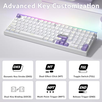 Aula Hero 99 Wired Gaming Keyboard, Hall Effect Switch with Rapid Trigger | 101Keys Hot Swap Magnetic Switch Keyboard with Number Pad, Web Driver RGB Backlit Mechanical Keyboard for Office PC Gamer - color: White Purple