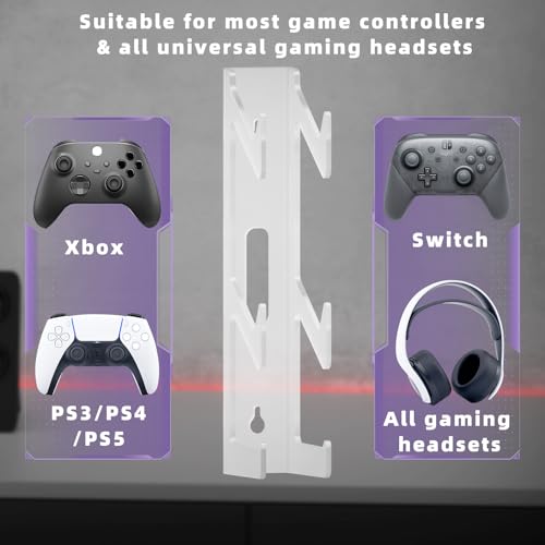 Controller Holder Wall Mount, Dual Game pad Controller & Headphone Hanger, for Switch/PS/PS5/Xbox360/Xbox One/S/X/Elite/Series S/X Wall-Mounted Transparent Bracket for Controllers, Screws Installation