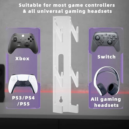 Controller Holder Wall Mount, Dual Game pad Controller & Headphone Hanger, for Switch/PS/PS5/Xbox360/Xbox One/S/X/Elite/Series S/X Wall-Mounted Transparent Bracket for Controllers, Screws Installation