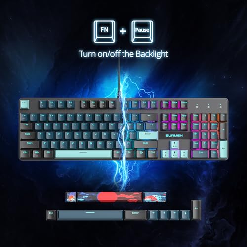 surmen Full Size Creamy Keyboard with Number Pad, 104 Keys RGB Wired Mechanical Gaming Keyboard Backlit with PBT Keycaps Linear Red Switch for Laptop Desktop PC Gamers（104 Monster） - color: 104 Monster