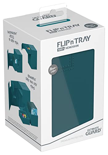 Ultimate Guard Flip'n'Tray 100+, Deck Case for 100 Double-Sleeved TCG Cards + Dice Tray, Petrol, Independent Magnetic Closure & Microfiber Inner Lining - color: Petrol
