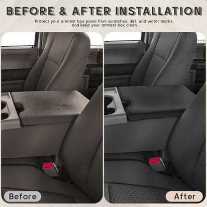 ramuel Center Console Armrest Cover for Ford F150 2015-2025 | for F250 F350 F450 F550 2017-2025 40/20/40 Jump Seat Console,Anti-Scratch ， Non-Slip ，PU Leather ，Easy Install - size: for F150 14th Gen Jump Seat Console