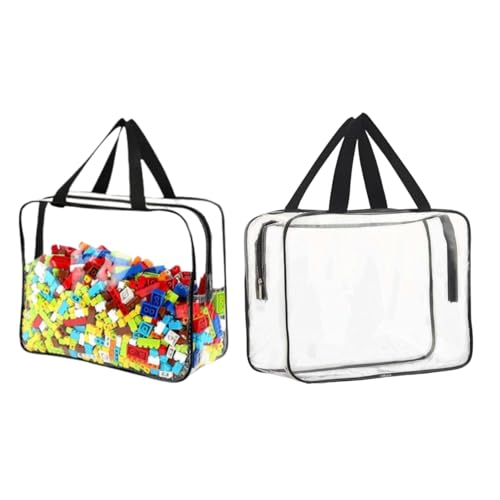 Large Toy Storage Bags PVC Waterproof Organizers Toy Bags Reusable Clear PVC Board Game Storage with Zipper and Handle for Board Games, Building Blocks, Puzzles, Kids Books (Black-2PCS) - color: Black-2PCS