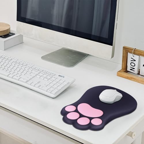 L-SPOUTTO Ergonomic Mouse Pad with Wrist Rest,Black Mouse Pad Wrist Support | Cute Cat Paw Comfortable Massage Design,Computer Pain Relief Mousepad with Non-Slip PU Base for Desk Laptop Gaming - color: Black