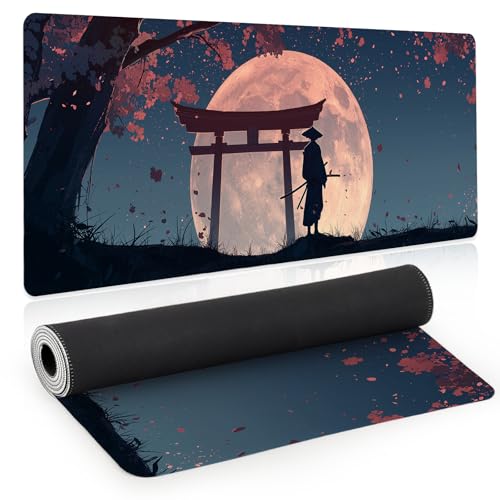Japanese Samurai Gaming Mouse Pad, Desk Mat, Large Mousepad with Non-Slip Rubber Base XL Extended, Big Keyboard Mat Office&Home, Gamers, 31.5x11.8in, Cherry Blossom - color: Samurai2