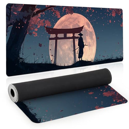 Japanese Samurai Gaming Mouse Pad, Desk Mat, Large Mousepad with Non-Slip Rubber Base XL Extended, Big Keyboard Mat Office&Home, Gamers, 31.5x11.8in, Cherry Blossom - color: Samurai2