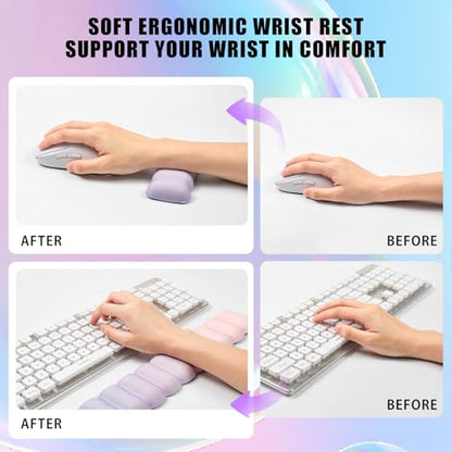Keyboard and Mouse Wrist Rest Set, Ergonomic Memory Foam Wrist Support | for Typing Comfort, Non-Slip Base, Pain Relief Office Gaming Desk Accessory