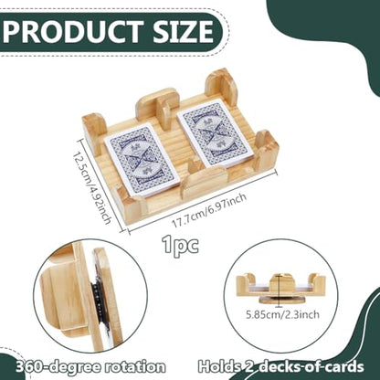 NBEADS 1 Pcs Wood Playing Card Holder 360° Rotating, Burlywood Rotatable Poker Card Tray Organizer for Adult Canasta Bridge Rummy Party, 6.97x4.92x2.30 Inch