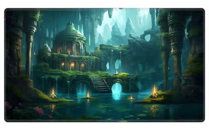 Playmat 24" x 14" Game Mats for MTG/TCG Cards, Commander Deck Gaming Desk Mat, Fantasy Temple - color: Fantasy Temple, size: 24"X14"