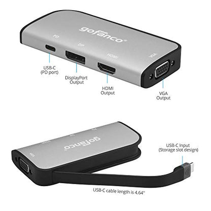 gofanco 4K 60Hz USB-C MST Hub with 3 Displays (USBCMST3VID) | USB-C to Up to 3 Displays HDMI/DisplayPort/VGA, 100W PD Charging, Thunderbolt 3 & 4 Compatible, Windows Only, No macOS - style: 4K 60Hz Triple