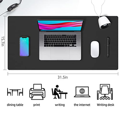 Aothia Double-Sided PU Leather Desk Pad - Non-Slip Large Mouse Pad & Desk Mat for Office, Home - Waterproof, Easy to Clean, Durable Dual-Sided Surface (31.5" x 15.7", Black) - color: Black, size: 31.5" x 15.7"