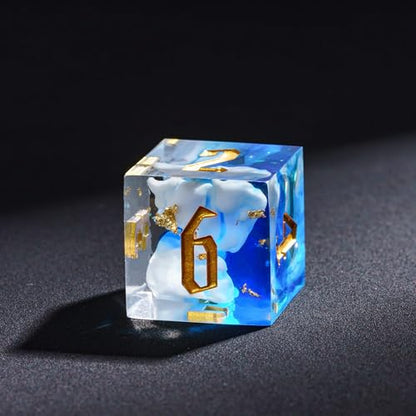 Cusdie Sharp Edges DND Dice, 7 PCs D&D Dice, Handcrafted Polyhedral Dice Set, for Role Playing Game Pathfinder (Blue Swirl w/Gold Foil) - color: Blue Swirl W/Gold Foil