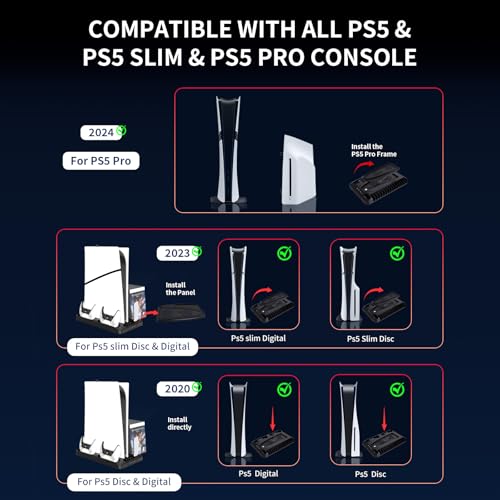 Cooling Station for Ps5/Slim/Pro Disc & Digital Playstation 5 Vertical Stand Organizer with Dual Controller Charger,16 Game Slots,7 Rgb,3 Level Cooler Fan,3 Usb Ports,Headset & Remote Holder (Black) - color: Black