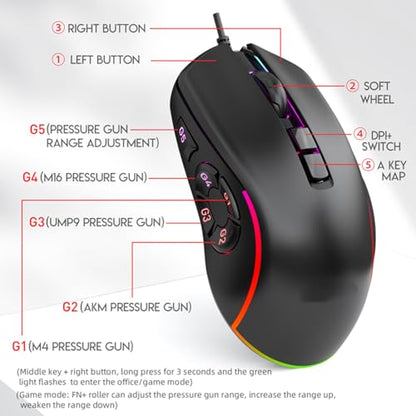 ASHATA RGB Gaming Mouse, Customizable Ergonomic Gaming Mouse Wired with Adjustable DPI 800-12800, 10 Programmable Buttons, 14 Lighting Effects, for PC Computer