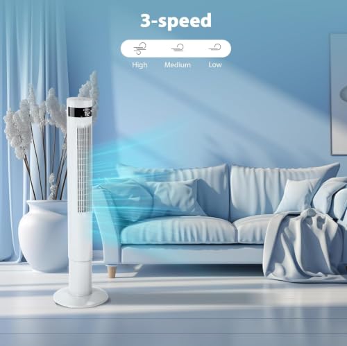 Antarctic Star 41inch Portable Tower Fan Electric Oscillating Fan Quiet Remote Control Bladeless Floor Fan 3 Wind Mode 12H Timer Bedroom Office White | Electric Oscillating, Quiet Remote Control Bladeless 3 Wind Mode 12H Timer for Bedroom Office - color: