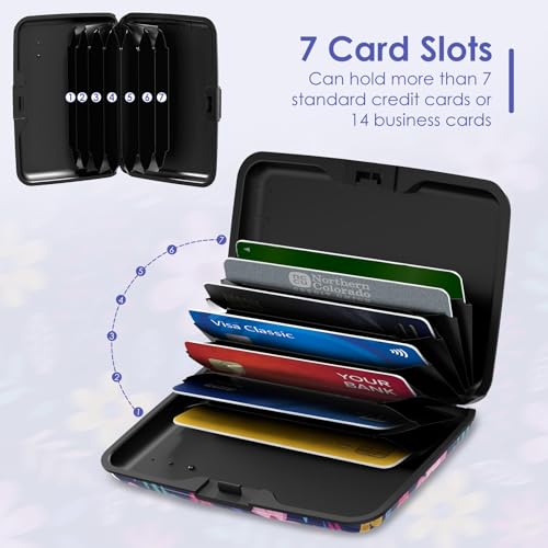 Credit Card Holder Small, Cute Floral Flowers RFID Blocking Wallet Business Travel Metal Slim Mini Aluminum Hard Case for Women Men - color: Cute Floral Flowers