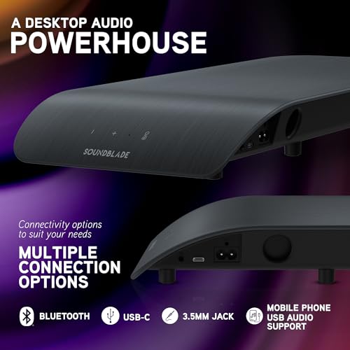 BlueAnt Soundblade Under-Monitor Soundbar, 120W 2.1 Channel Desktop Speaker with USB-C & Bluetooth 5.3 for PC, Mac, Gaming, Music and Streaming, Charcoal