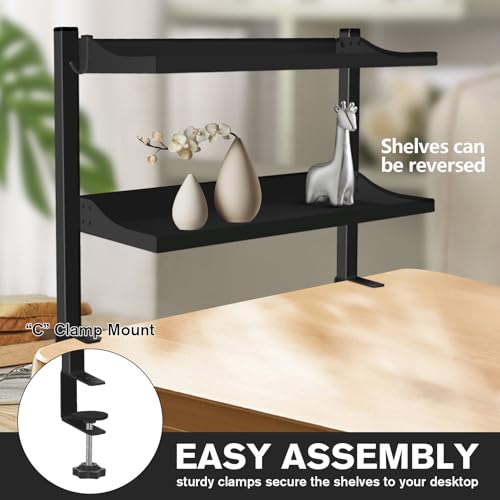 Clamp On Desk Shelf, Above or Under Office Desktop Shelves,Desk Attachment Shelf,Clip On Table Extension, Desk Extender Organizer Shelving for Gaming Organization Accessories