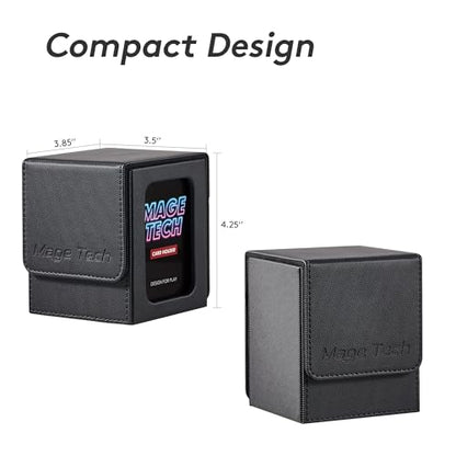 Mage Tech Commander Deck Box Lite - Card Display with Mini Snap Card Holder & Removable Cover, Fits 100+ Single-Sleeved Cards, Ideal for MTG, PTCG, OPCG, SWU & More (Black) - color: Black