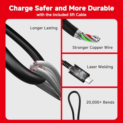 Charger for Nintendo Switch, 45W AC Adapter Fast Charging with 5ft Detachable USB C Cable, Compatible with Switch/OLED/Lite, Steam Deck, Support TV Mode, Original Quality - size: 5FT