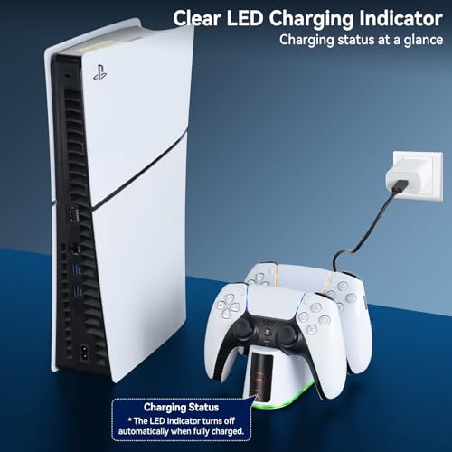 ELUTENG PS5 Controller Charger Dual Controller Charging Stand for PlayStation 5 with LED Indicator, Fast Charging Dock for DualSense Charging Station, PS5 Accessories Kits with USB Cable, White