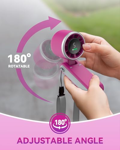PlayHot Portable Handheld Turbo Fan, Travel Essentials, Gifts for Women/Men | 5-Speed, Up to 12H, 10m/s Airflow, USB-C Rechargeable, LED Display, 3-in-1 Foldable Personal Fan for Cruise, Beach, Vacation - color: Magenta