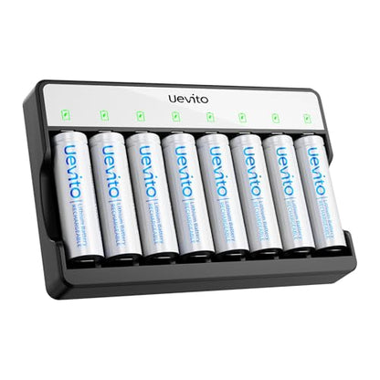 Rechargeable AA Batteries Lithium with Charger, 8 Pack 3600mWh High Capacity Double A Battery, Cycle Times Up to 1200 1.5V Constant Output for Blink Outdoor Camera
