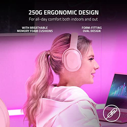 Razer Barracuda X Wireless Gaming & Mobile Headset, Quartz Pink | 2.4GHz + Bluetooth, Lightweight, 40mm Drivers, Detachable Mic, 50 Hr Battery - color: Pink, size: Standard, style: Barracuda X