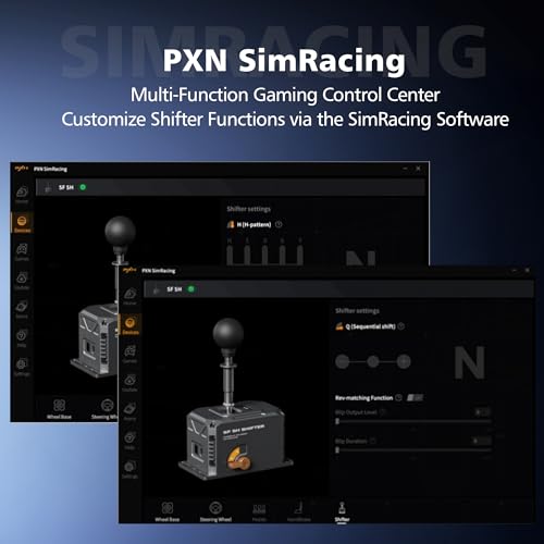 PXN SF SH Sim Racing Shifter, H-Pattern & Sequential Dual Mode | Hall Effect Sensor, Aluminum Alloy Body, 6+2+R Gears, Adjustable Resistance, Compatible with PC & PXN Racing Wheel Base