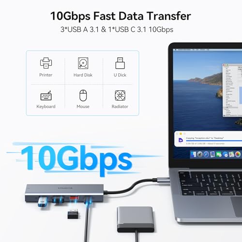 USB C Docking Station Dual HDMI Monitors Adapter USB C Hub 2 HDMI+Video 8K | Laptops Docking Station 3 Monitors USB C to 2 HDMI with Alt Mode Video Output HDMI 3*10G USB Port PD Ethernet for Dell HP