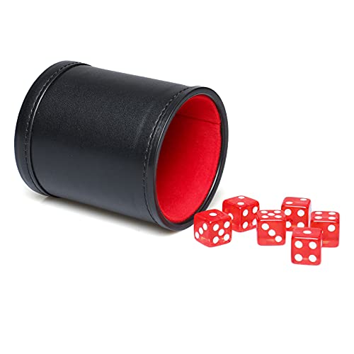 Leatherette Dice Cup Set Red Velvet Interior Quiet in Shaking with 6 Red Translucent Dot Dice for Liars Dice Farkle Yahtzee Board Games, 1 Pack - color: Red2