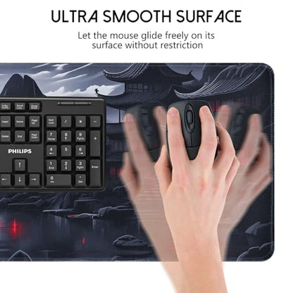 FreeNook Large Gaming Mouse Pad, Anime Black Mousepad with Stitched Edges, Expanded Cool Desk Mat, Japanese Red Moon XL Keyboard Mat Suitable for Home Office,31.5 X 11.8 Inch - color: RedMoon, size: 31.5L x 11.8W inches