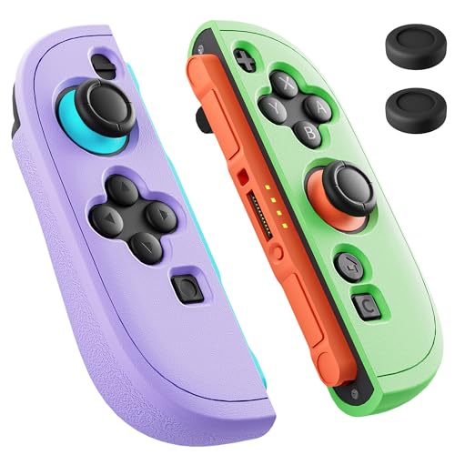 PAWDIARY Silicone Switch 2 Controller Grip Case, Frosted Protective Cover Skin for Nintendo Switch 2 Controller Handheld, [2 Pieces] Comfort Softshell and 2 Thumb Caps - Purple&Green - color: Purple-Green