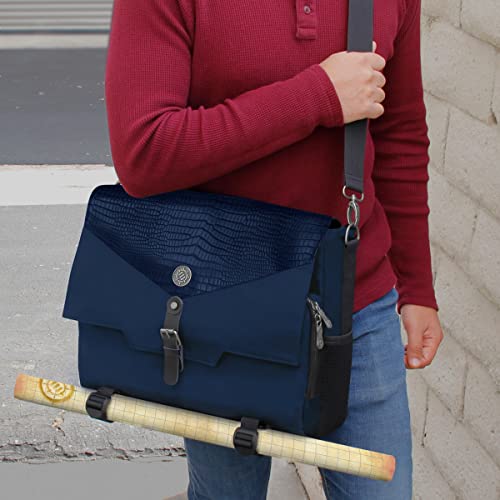 ENHANCE Collector's Edition RPG Player's Essentials DnD Bag - Dragon Hide Exterior Messenger Bag Fits 2-4 Books, Binders, Dice & Accessories, with 17 inch Laptop Slot, Battlemap Straps (Dragon Blue) - color: Dragon Blue