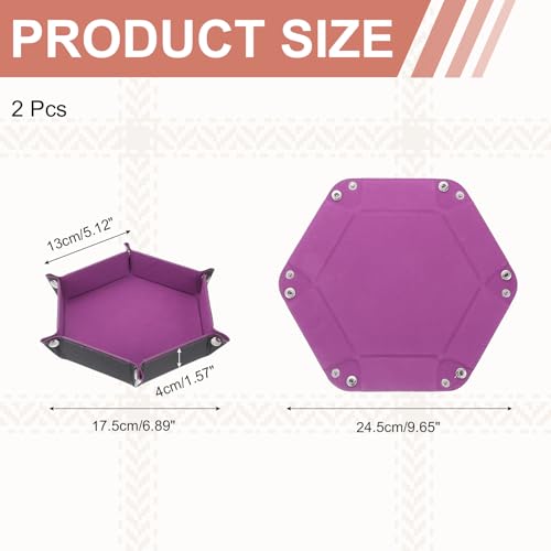 Dice Tray 10" PU Leather Velvet Folding Hexagon Dice Rolling Tray Holder Storage Box Perfect for RPG DND Table Games & Entryway & Nightstand Organizer (Pink Purple, 2pcs) - color: Pink Purple