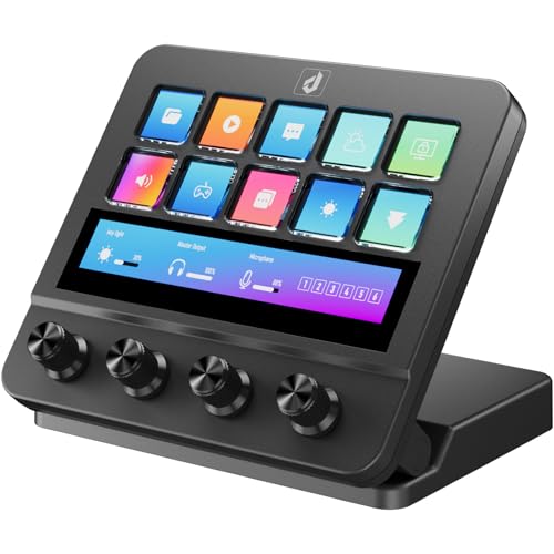 Stream Control Deck 10 Programmable Macro Keyboard 4 Knob Stream Controller 0-60° Adjustable LCD Macro Pad Wired Shortcut Keyboard for Streamers/Content Creators/Office Compatible with Windows /macOS - color: Black N4EK