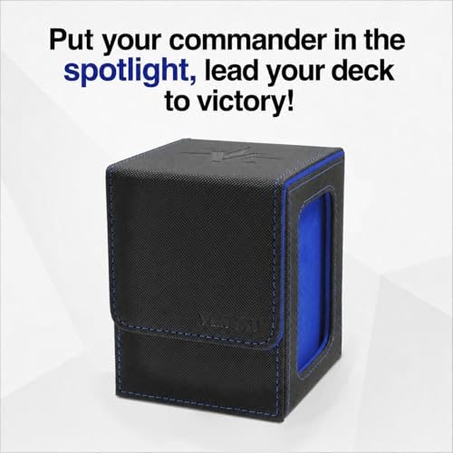MTG Deck Box with Commander Display, Fits TCG Cards (Black&Blue) | Holds 120 Single/100 Double-Sleeved Cards, Fit MTG/PTCG/OPTCG Cards, Strong Magnet, PU Leather, With 2 Dividers & 1 Toploader - color: BLACK/BLUE